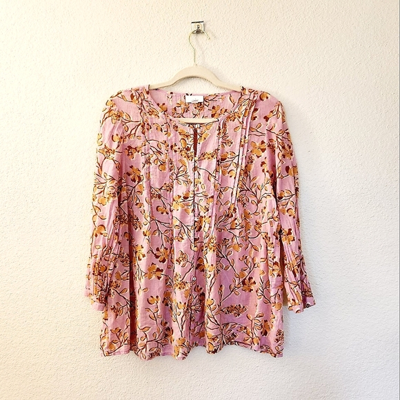 J.Jill Align Blouse, Pink & Tan Floral Print, Size M - Picture 7 of 10